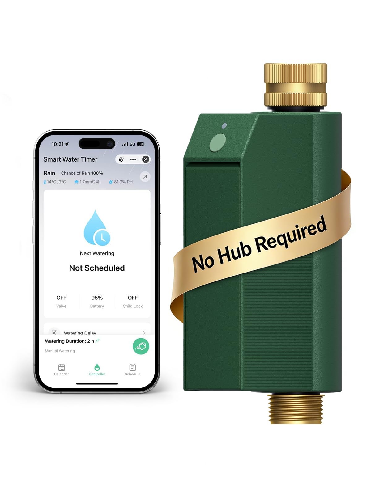 MOES WiFi Water Timer for Garden Hose, No Hub Required, Sprinkler Green