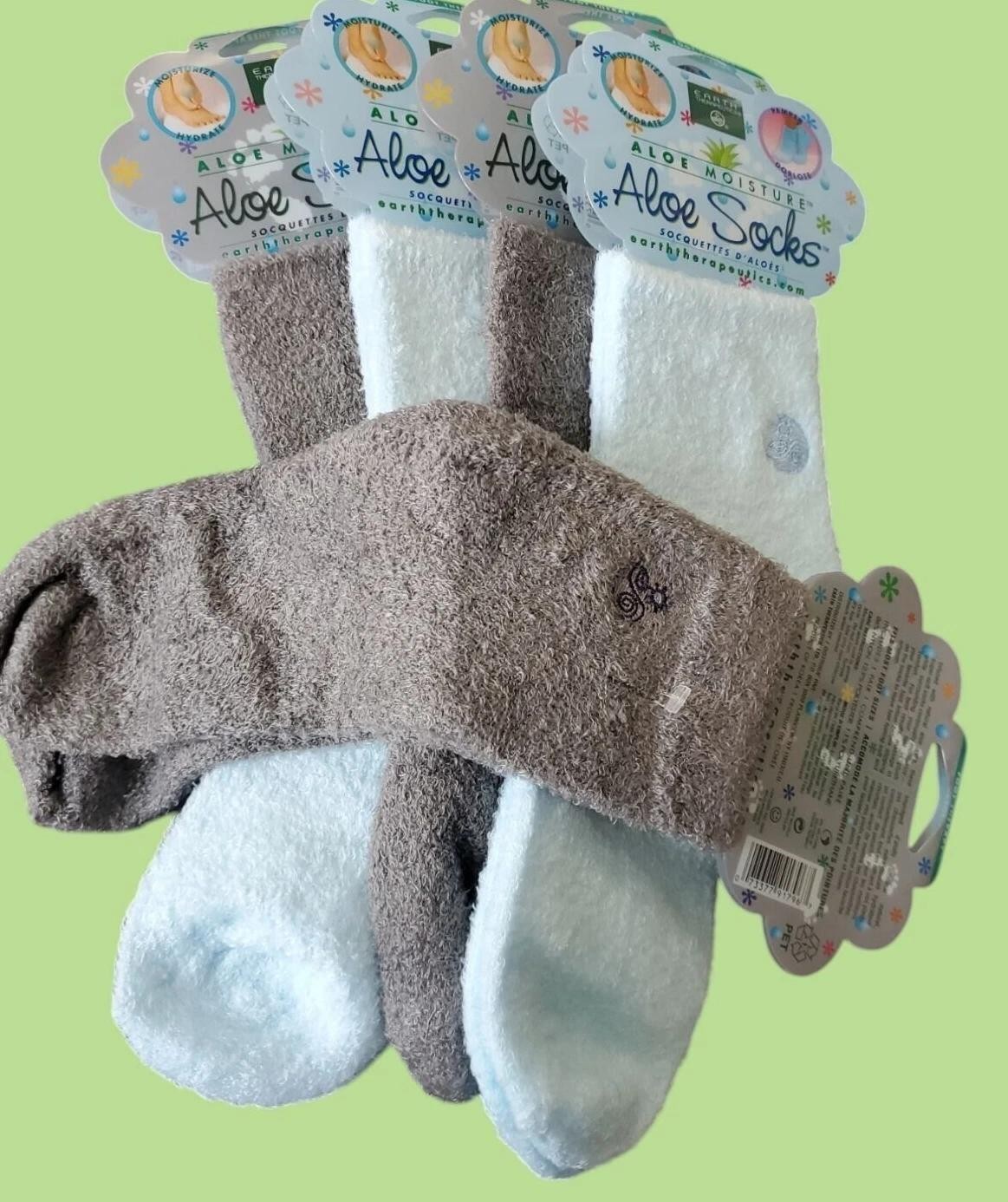 5 Pack Earth Therapeutics Aloe Infused Moisturizing Socks 3 Grey & 2 Blue Color