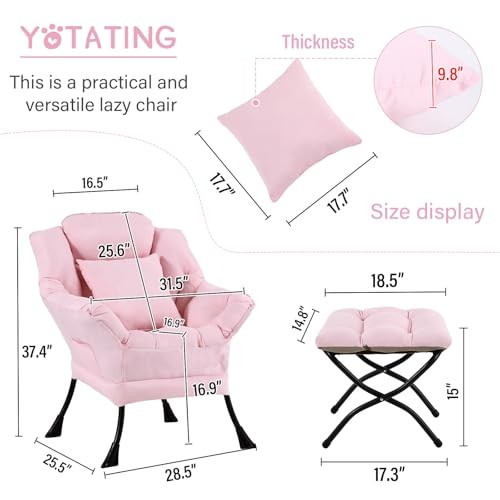 Lazy Chair with Ottoman, Comfy Reading Lounge Chair with Pink-same Color Pillow