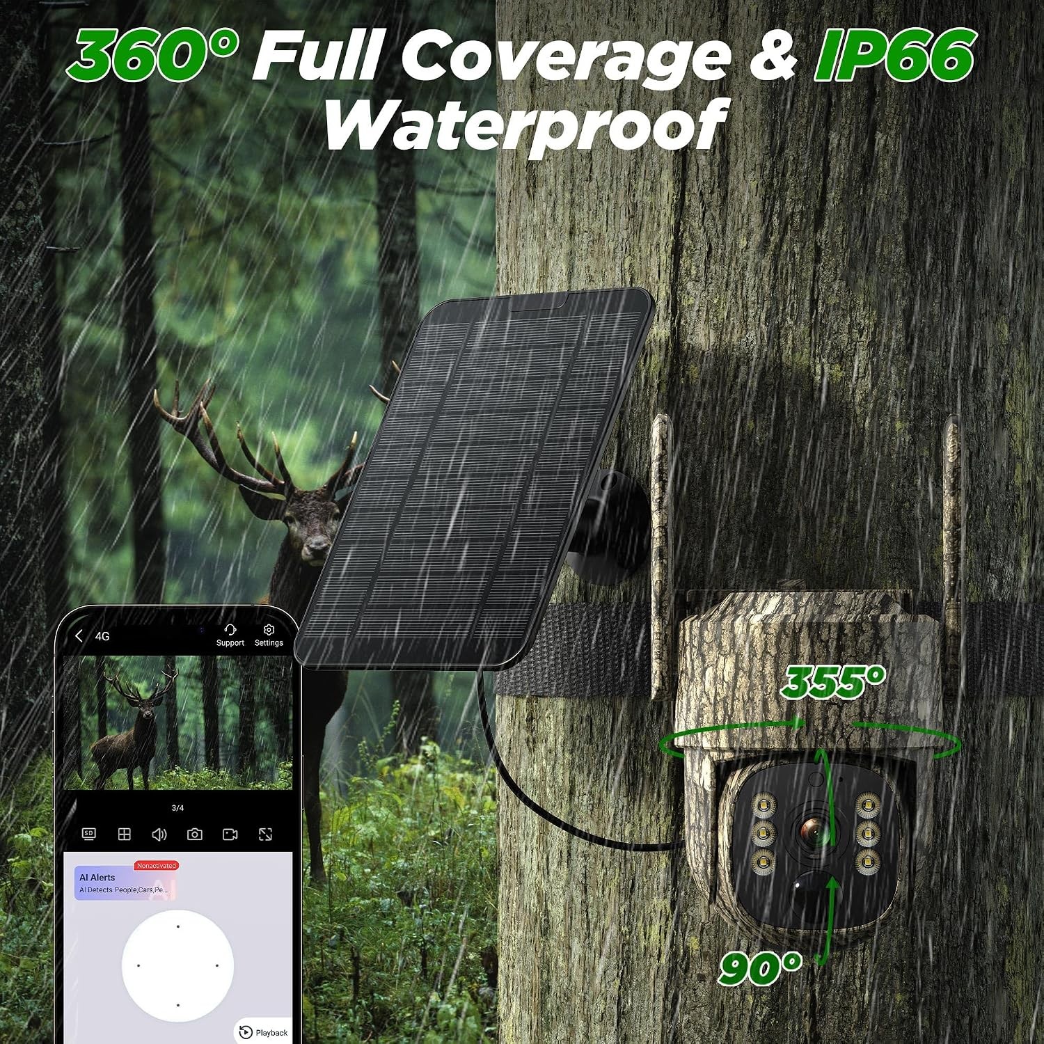 4G Cellular Trail Camera with SIM Card 360° View Live Streaming 4W Solar Panel