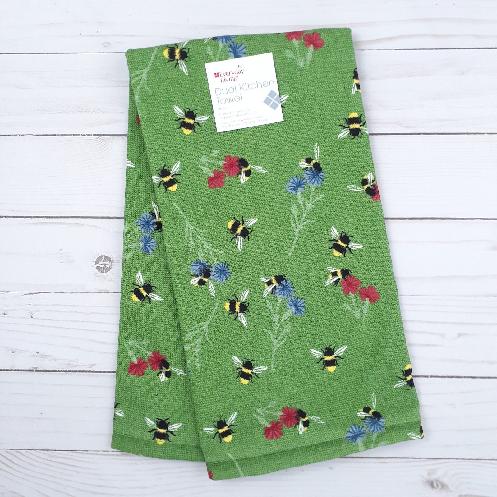 Kitchen Dish Towel Bees Bee Flowers Green Farmhouse Dual Purpose