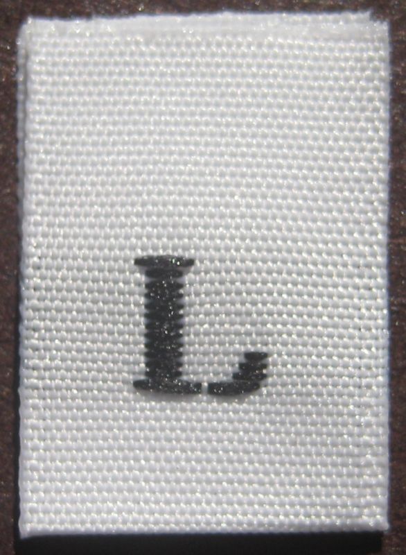 250 pcs WOVEN CLOTHING LABELS, SIZE TAGS WHITE - LARGE - L
