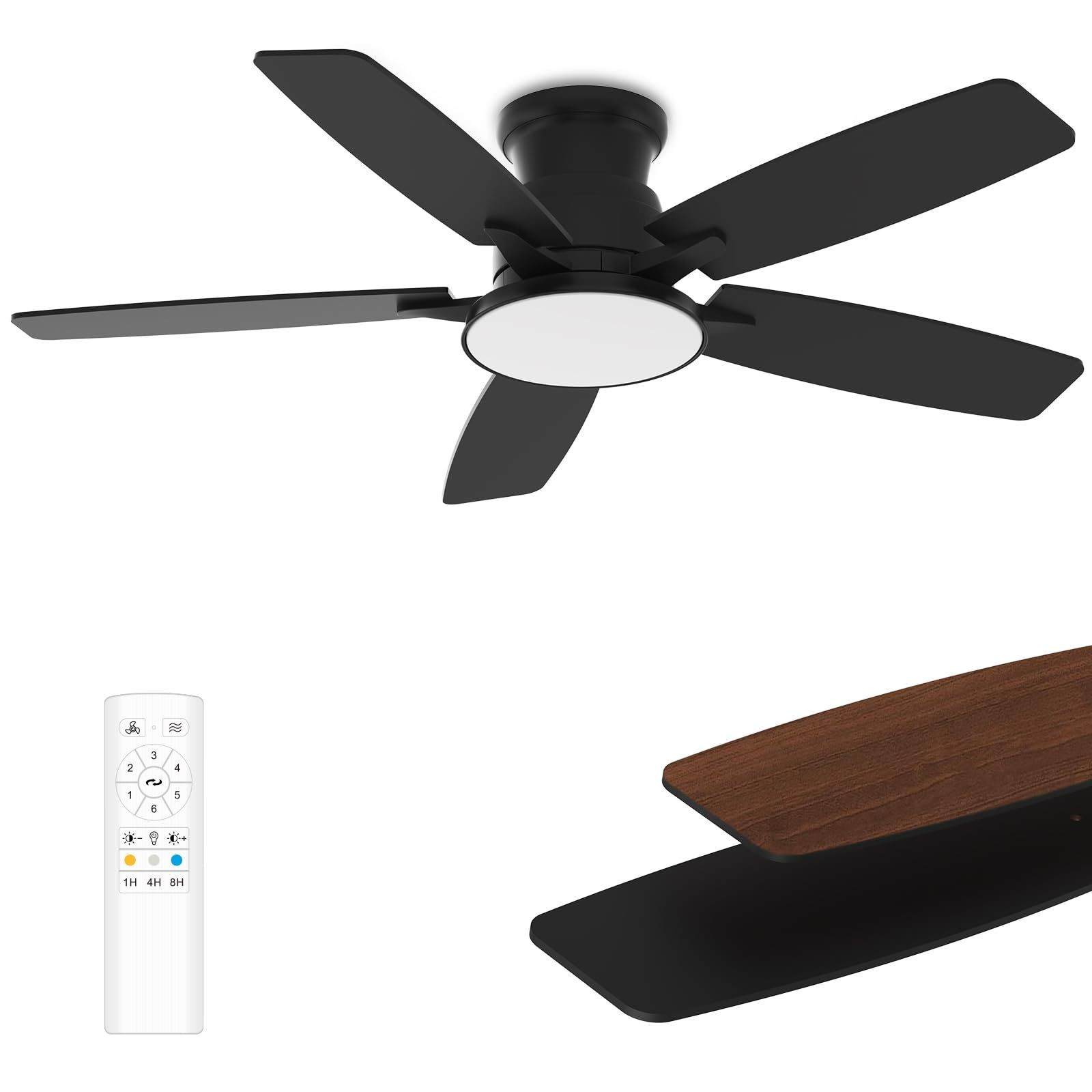 Flush Mount Ceiling Fan with Light, 42 Inch, Remote 42 inches, Matte Black