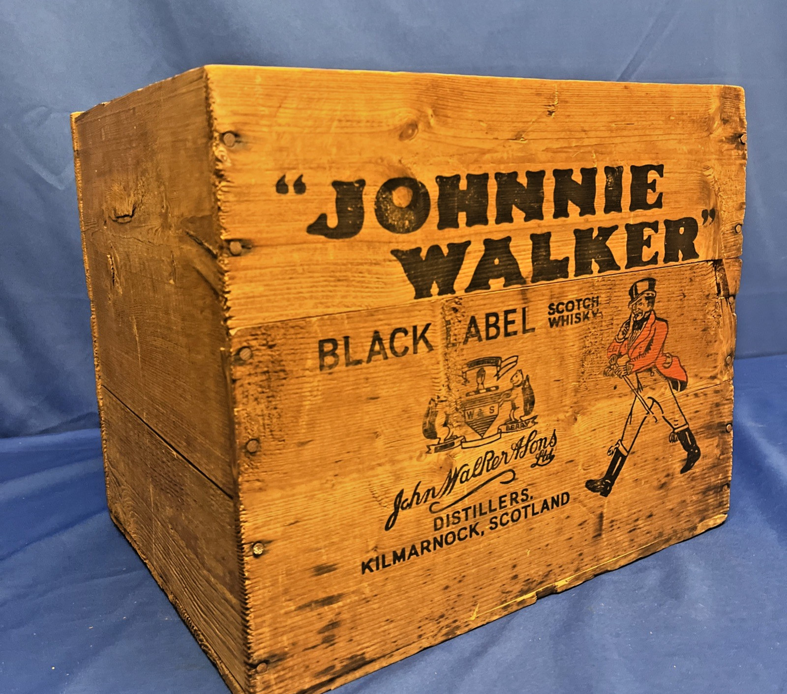 Antique Johnnie Walker Black Wooden Advertising Crate - US Naval Attache