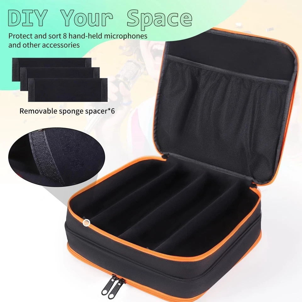 Microphone Case,Wireless Microphone Bag,Portable Storage Case,8 Slots Mic