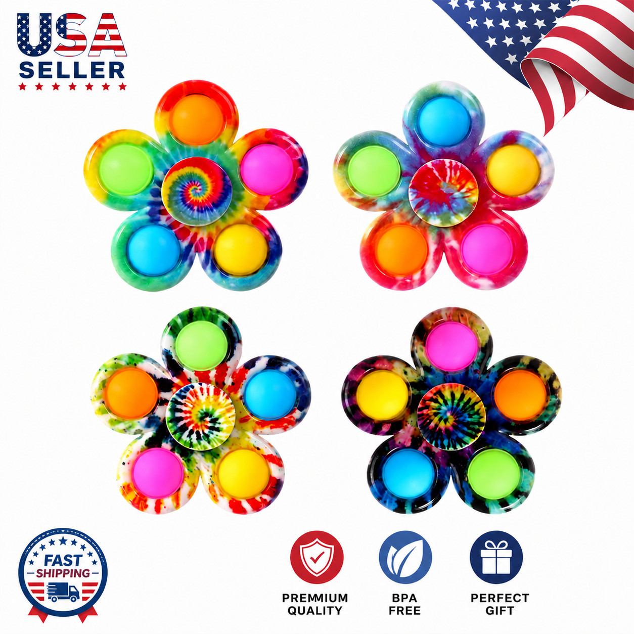 4PCS Fidget Spinner Pop Toy Set Sensory Bubble Toys for Kids Party Favors
