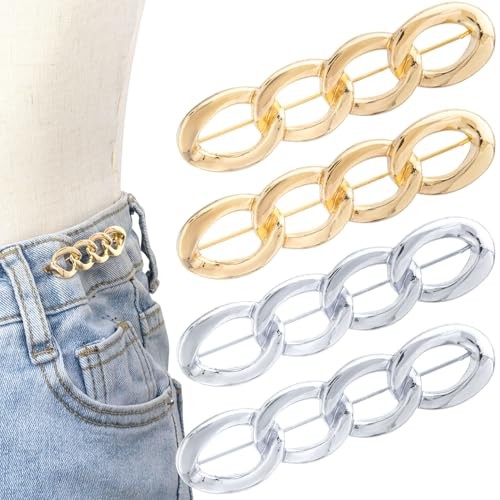 4 Sets Chain Pant Waist Tightener, Adjustable Jeans Button for Gold & Silver