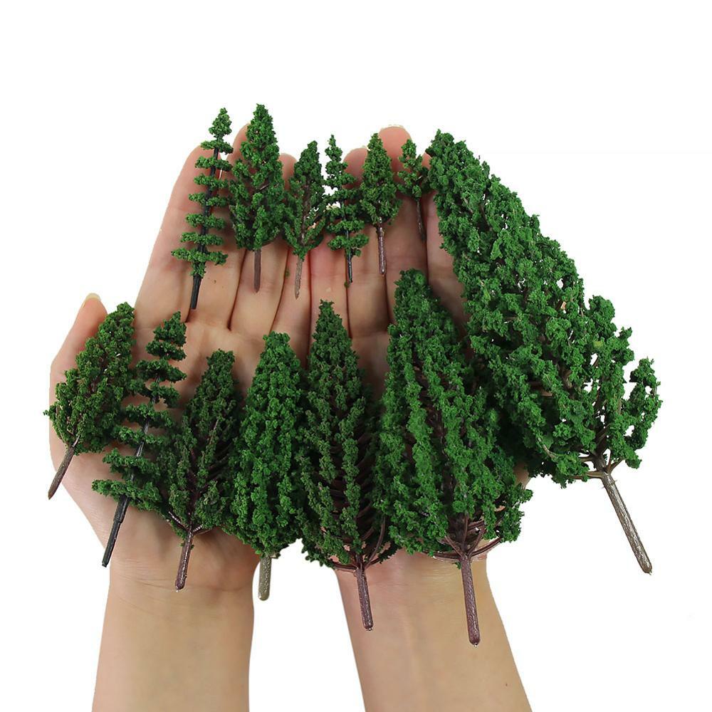 52pcs Model Pine Trees Green Plastic For Christmas Village O HO TT N Scale