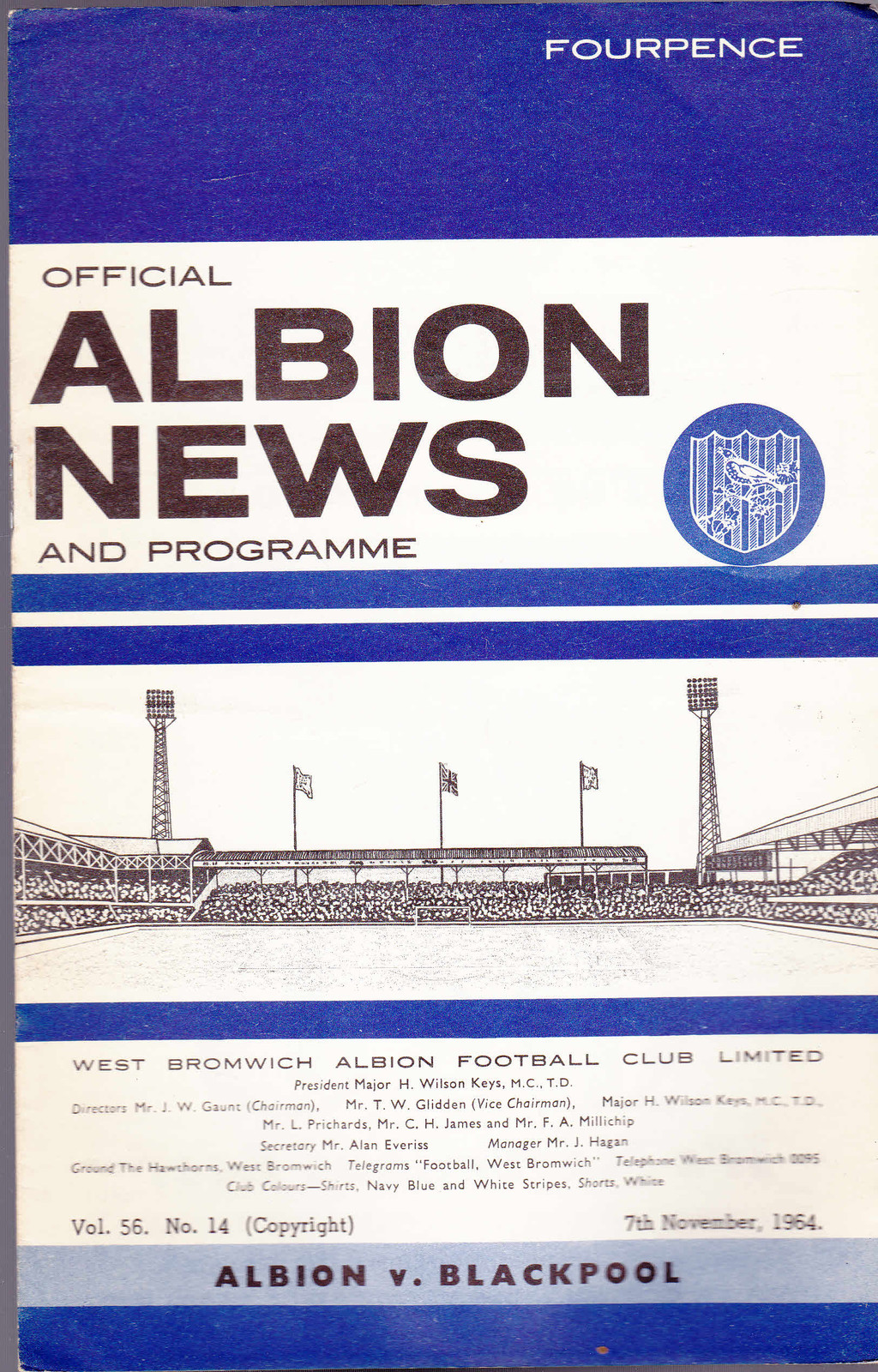 Albion News & Programme v Blackpool November 7 1964 Football Soccer