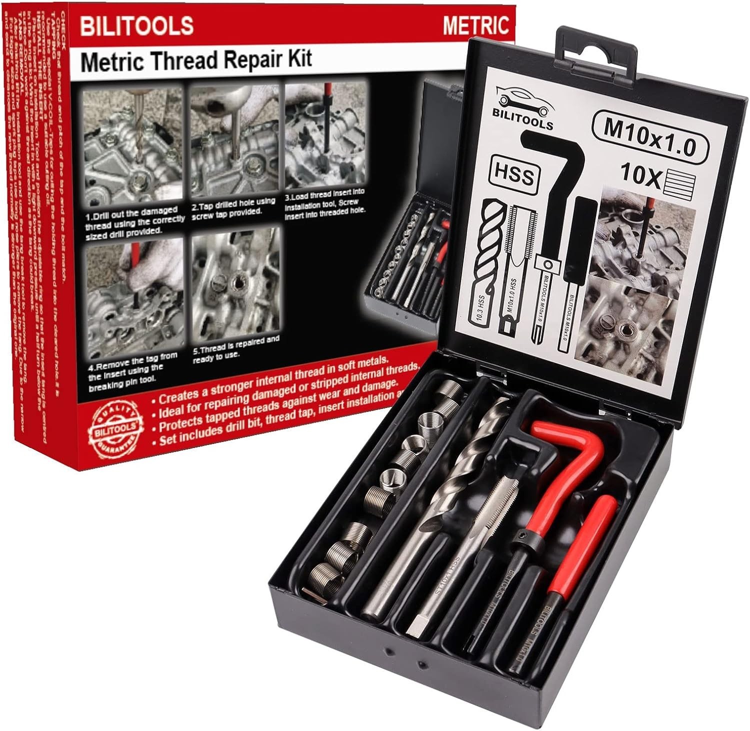 M10x1.0 Thread Repair Kit, HSS Drill Helicoil Repair Kit Metric