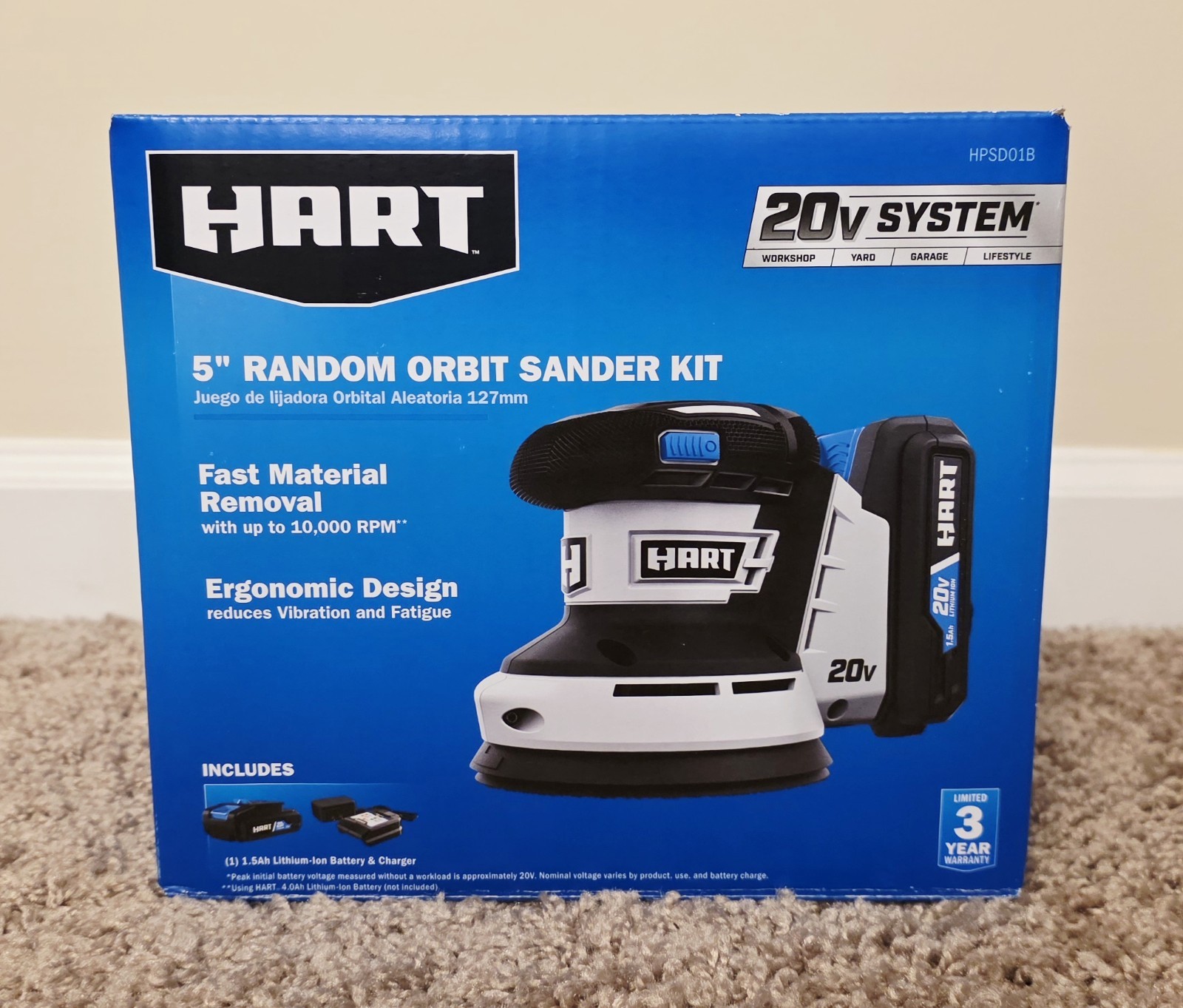 NEW HART 20V Cordless 5" Random Orbit Sander and Dust Bag (Tool Only) # HPSD01B