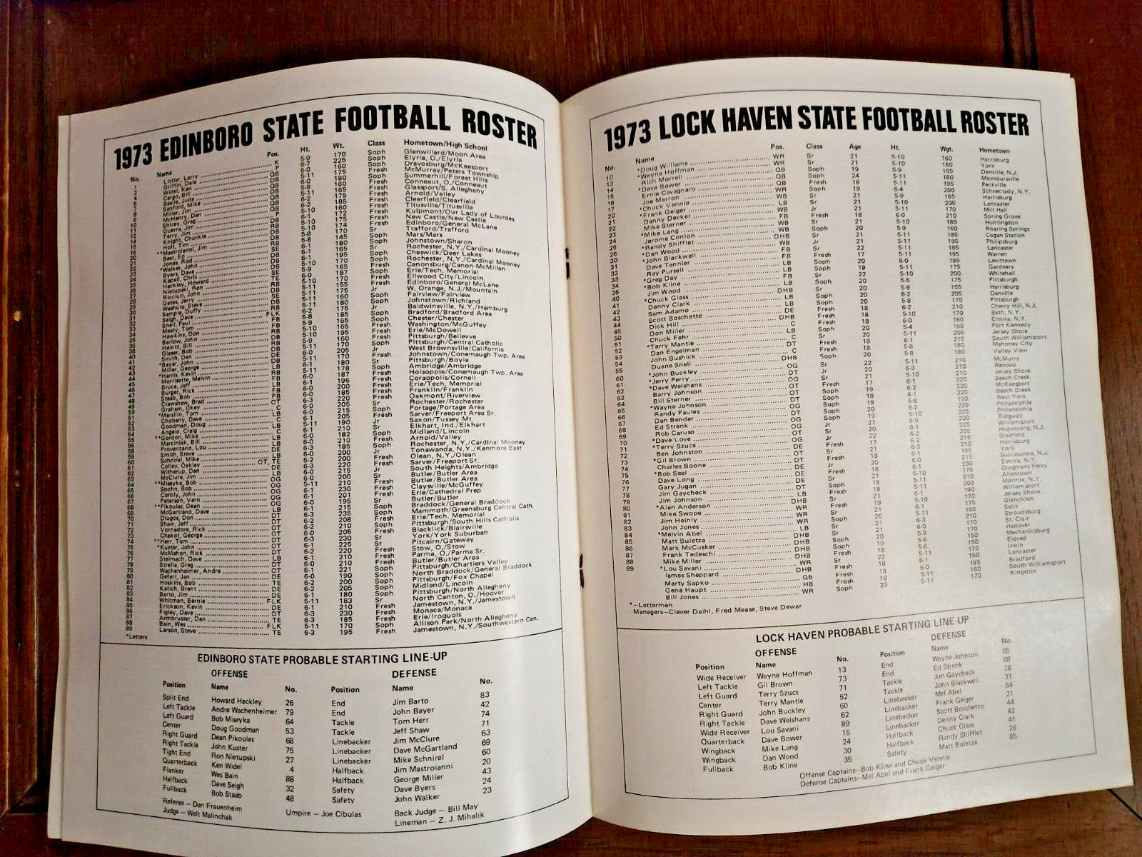 1973 LOCK HAVEN STATE vs EDINBORO STATE Football Program Oct 20 HUBERT JACK