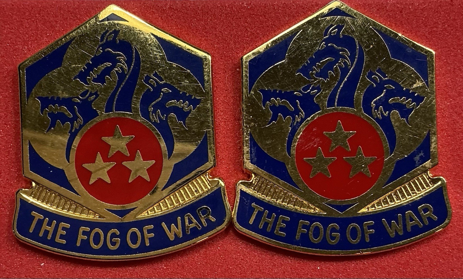 Pair of US Army 155th Chemical Operations Battalion Unit Crest Pins