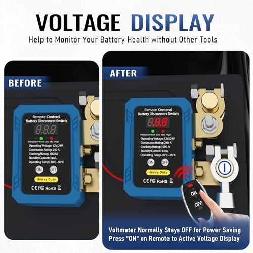 240A Remote Battery Disconnect Switch with 240A with LED Voltage Display