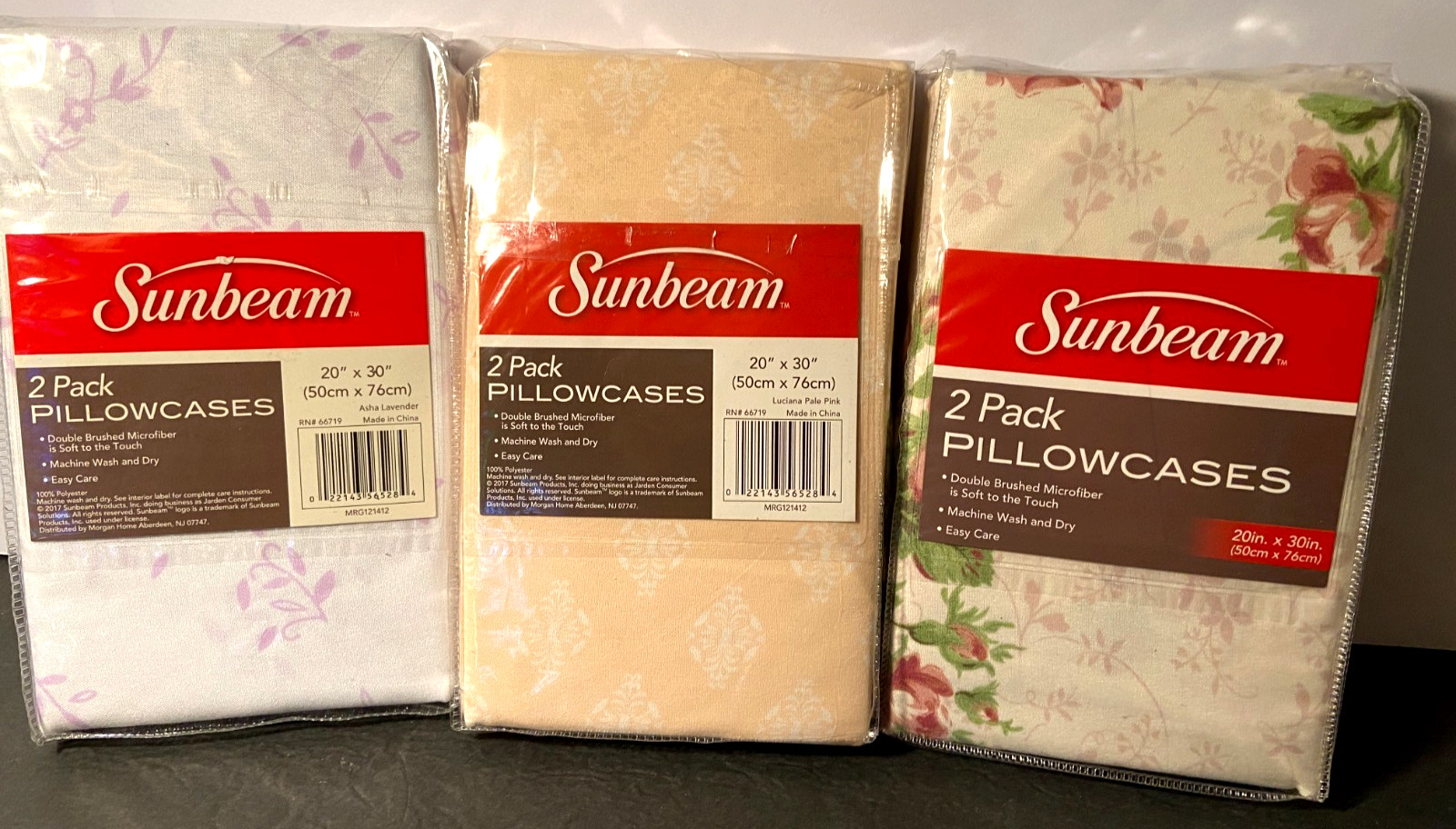 NEW 3 SUNBEAM DOUBLE BRUSHED MICROFIBER STANDARD FLORAL PILLOWCASES (6) 30"x20