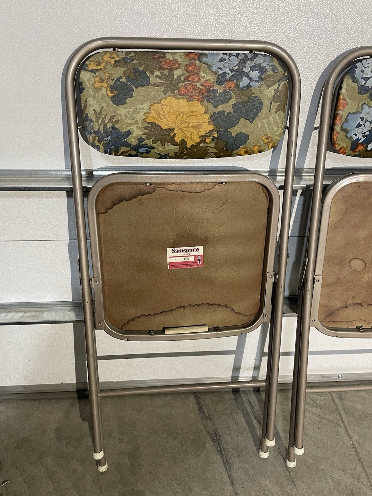 Samsonite 4 Folding Chair Set Padded Green Floral 1960s MCM Flower Power 1674