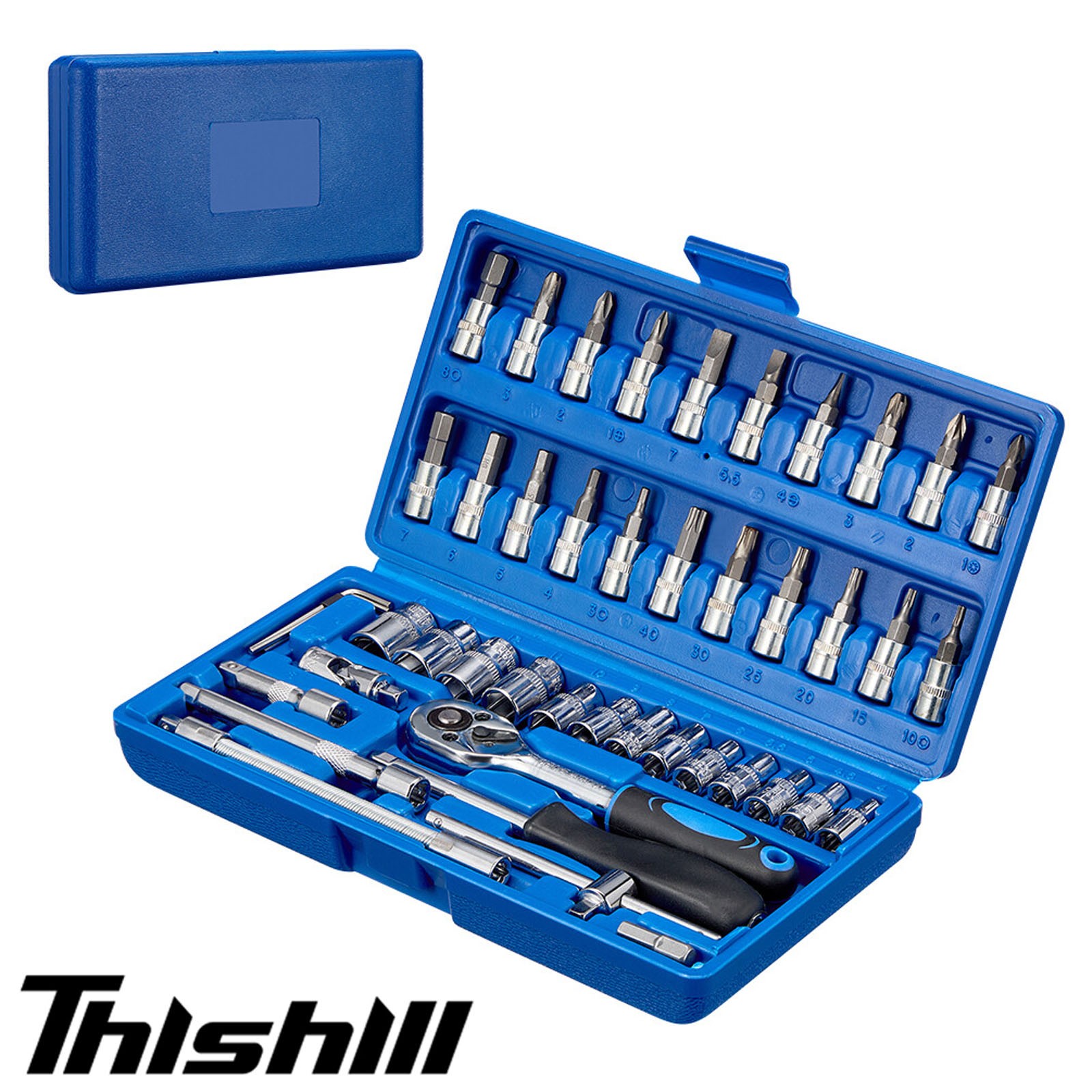 Thishill 46PCS Socket Wrench Set 1/4" Drive Ratchet Torque Auto Repair Tool Kit