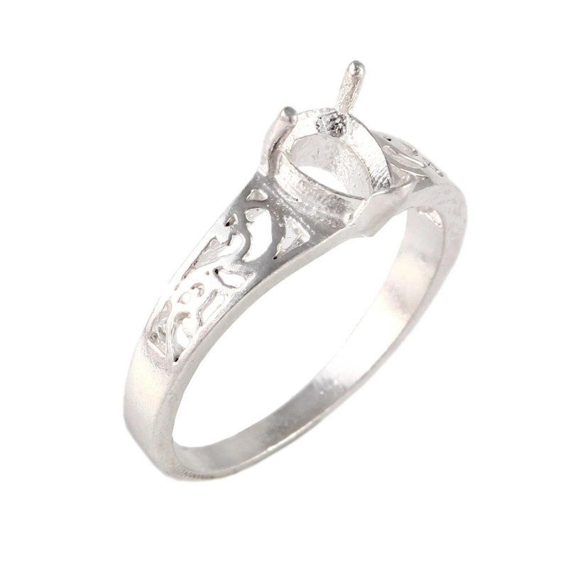 7x5mm Pear Semi Mount Ring 925 Sterling Silver Vintage Filigree Ring