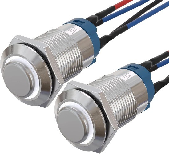 12mm Momentary Push Button Switch High Round Head Stainless Steel 1NO White LED