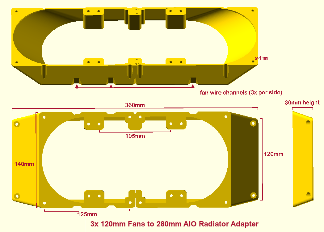 280mm Radiator +3x 120mm Fans to 3x 120mm Fan Slots Mounting Bracket Adapter Mod