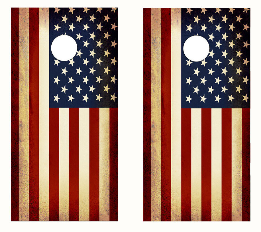 American Flag Cornhole Wraps Rustic Red White Blue 2 Adhesive Vinyl Sheets
