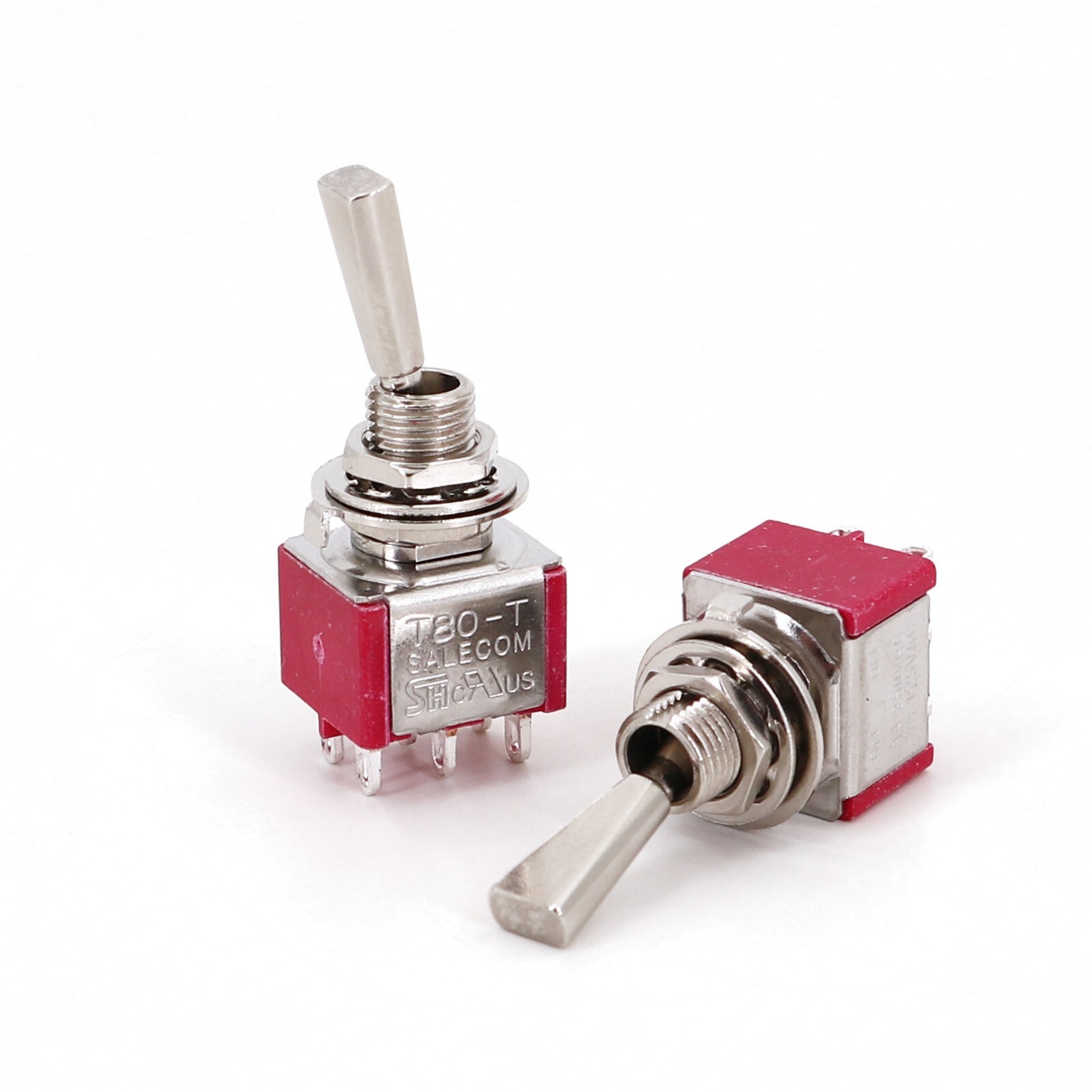 5Pcs SH T8011-U Flat Handle 6Pin ON-ON DPDT 2-Position Mini Toggle Switch