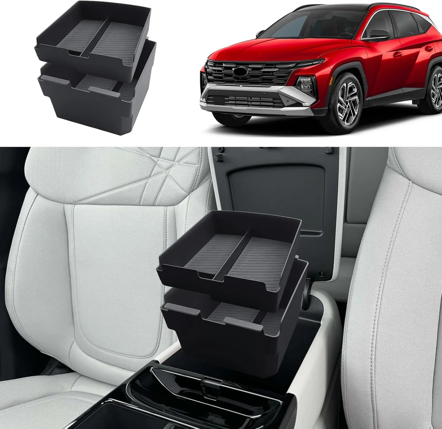 ECOZEN Double-Layer Center Console Organizer For 2025-2026 Hyundai Tucson(Limite