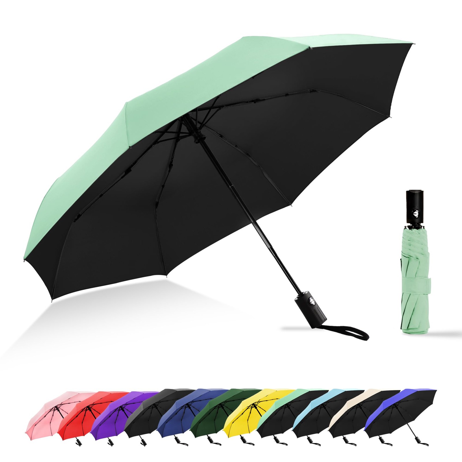 RusuiQinsan Portable Travel Umbrella,Automatic Folding for Light Green UPF50