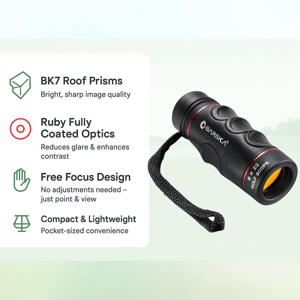 Barska Blueline 8x22 Waterproof Golf Scope Monocular with One Size, Black