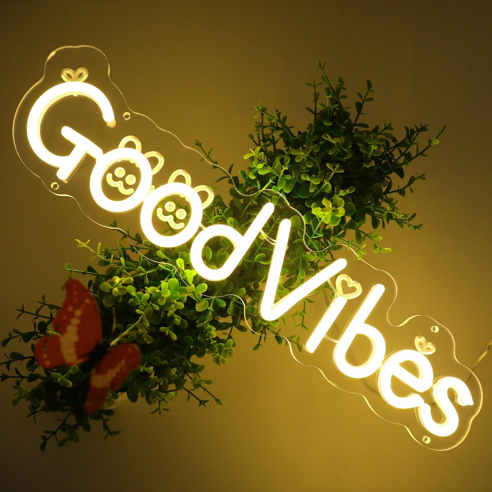 Enuoli Good Vibes Neon Sign for Wall Decor, Cute Cartoon Good Vibes Neon Ligh...