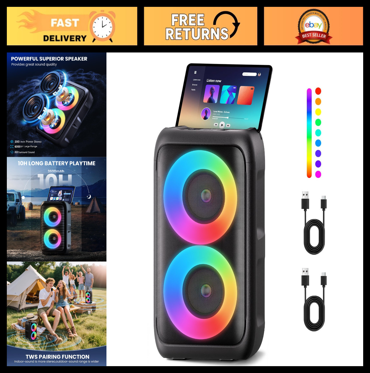 Wireless Bluetooth Speaker with 2 Microphones - Portable Karaoke Party System wi