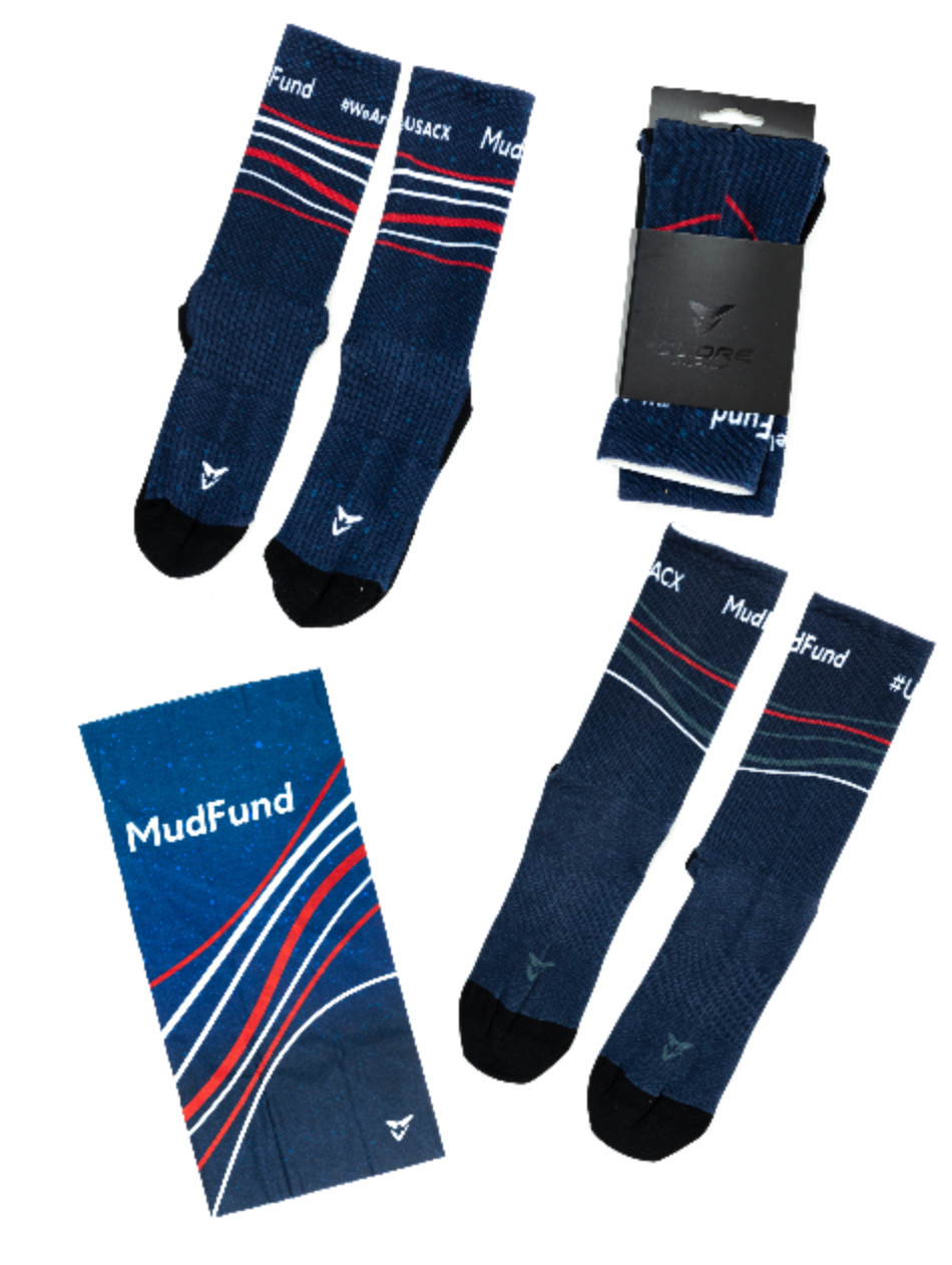 Cuore USA CX MudFund Cycling Socks/Neck Gaiter Blue Road Bike Gravel MTB Race
