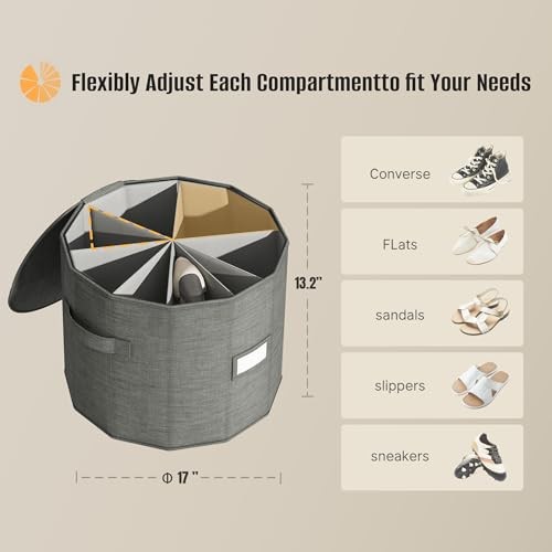 Shoe Organizer for Closet - Cylindrical Shoe Storage Gray Large - 2 Pack