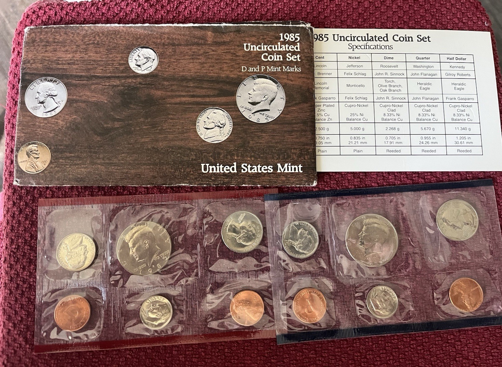 1985 United States Mint Coin Set D P Mint Marks, Uncirculated (10)