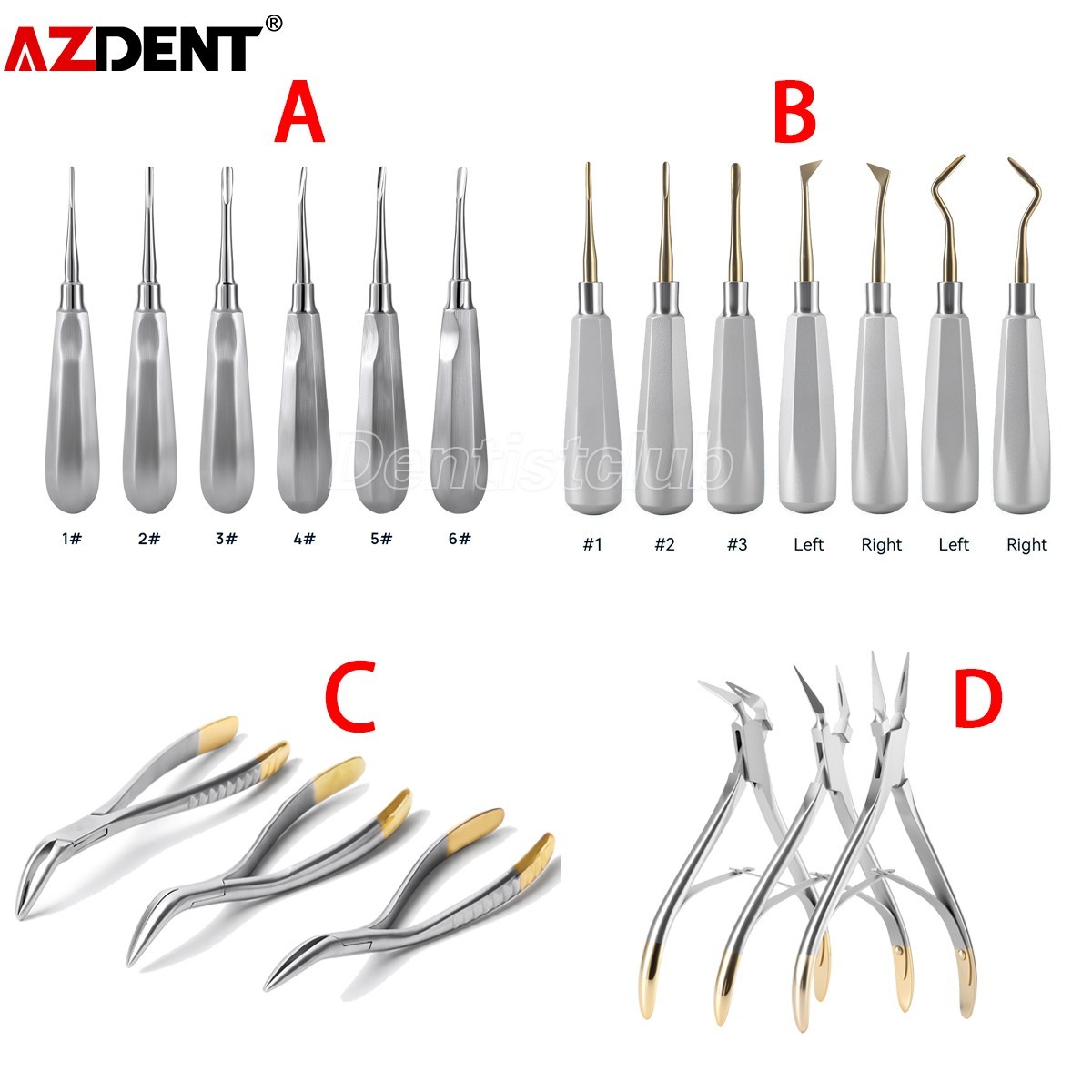 AZDENT Dental Tooth Extraction Forceps Pliers Elevator Root Tip Extractor Drills