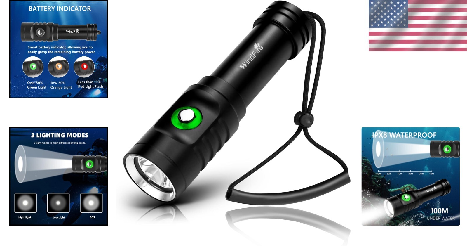 Ultra-Bright 5000 Lumen Scuba Diving Flashlight with Rechargeable Battery