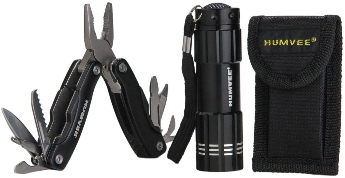 Humvee 9-Bulb LED Flashlight and Pocket Pliers Set HMV-KC-4BLK