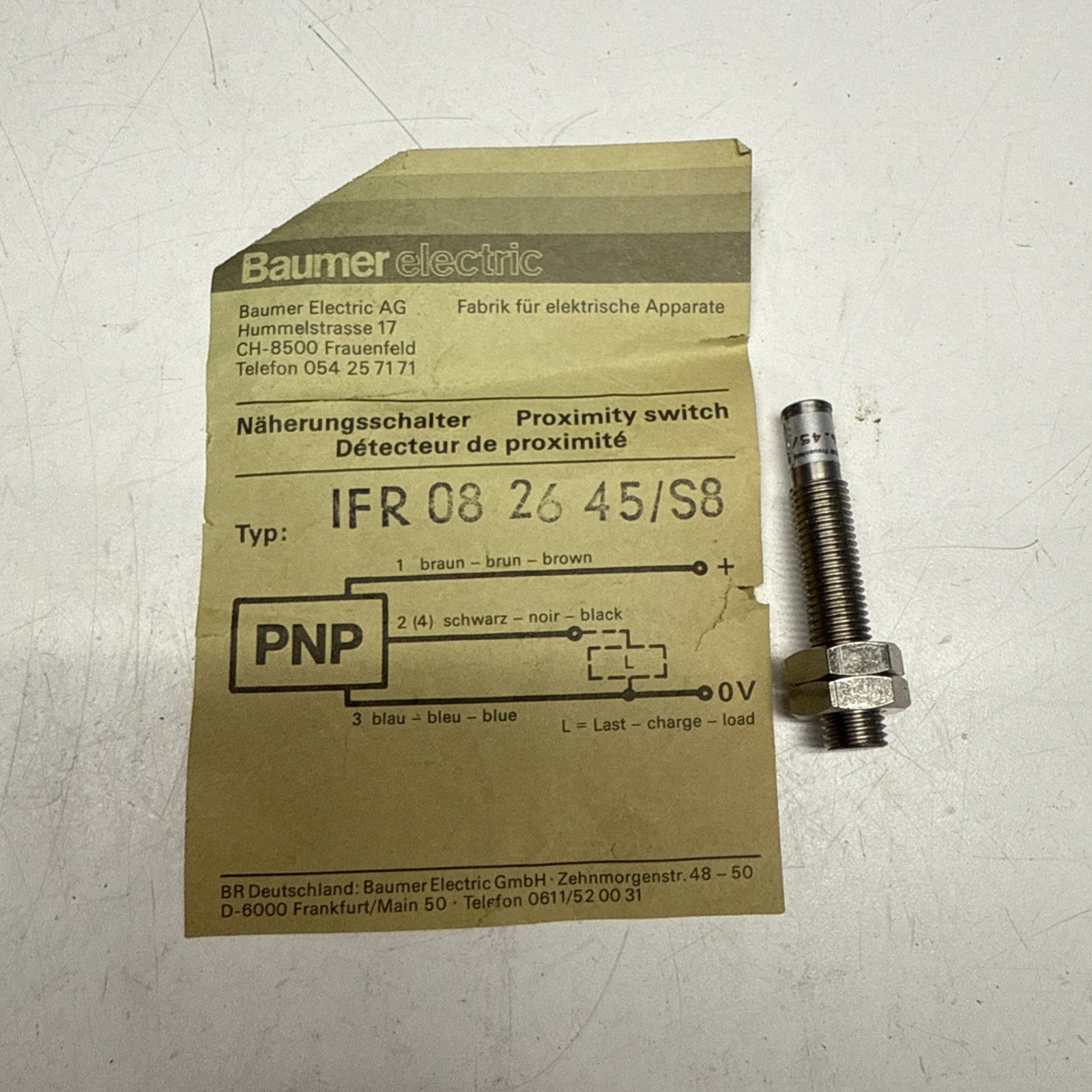 Baumer Electric Proximity Switch IFR 08.26.45/S8