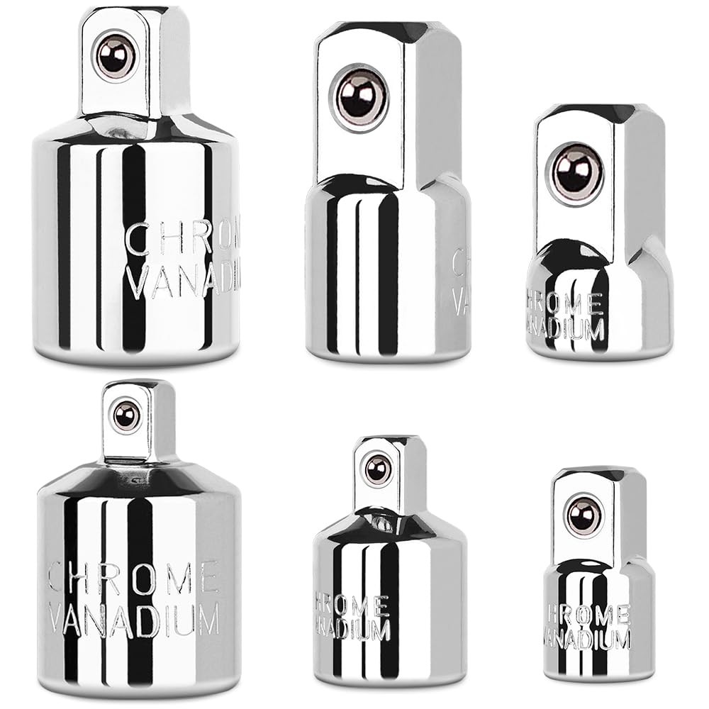 StrugDeas 6 Piece Socket Adapter and Reducer Set, Silver - 1/4", 3/8", 1/2"