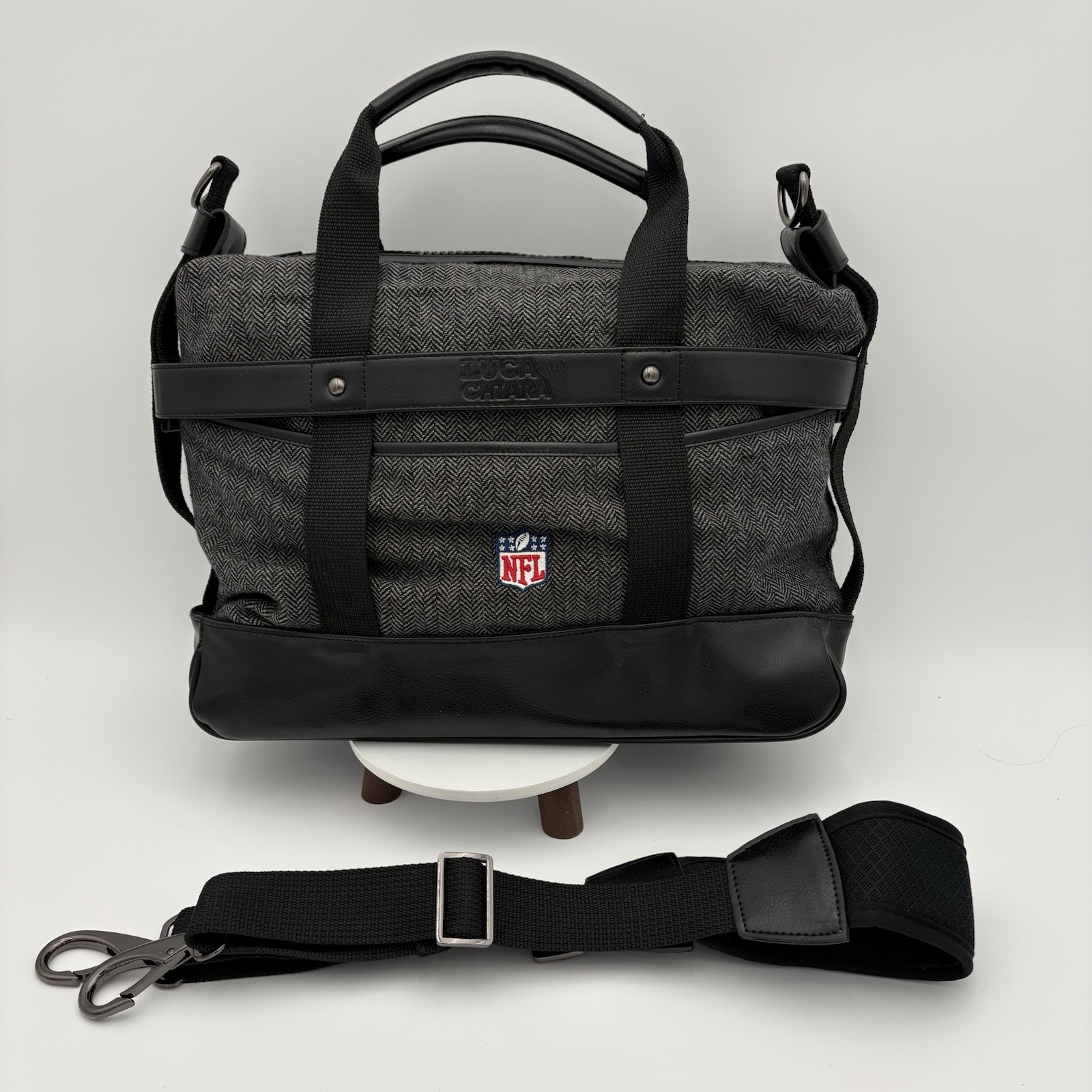 Luca Chaira Vegan Leather Black Houndstooth NFL Duffel Bag Weekender Rare