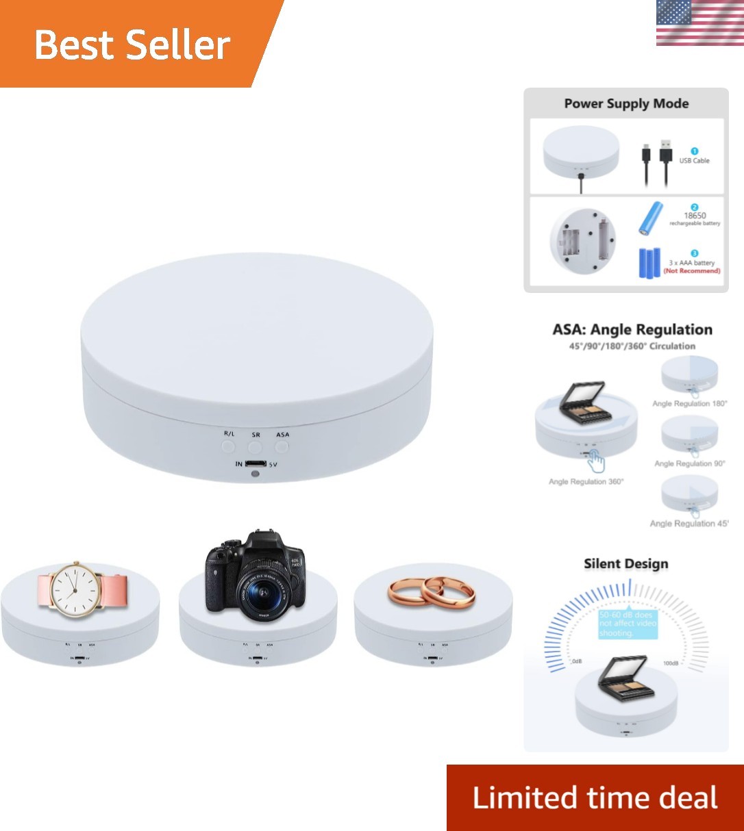 Portable 5.4-Inch Electric Rotating Turntable - Ideal for Jewelry & Product Demo