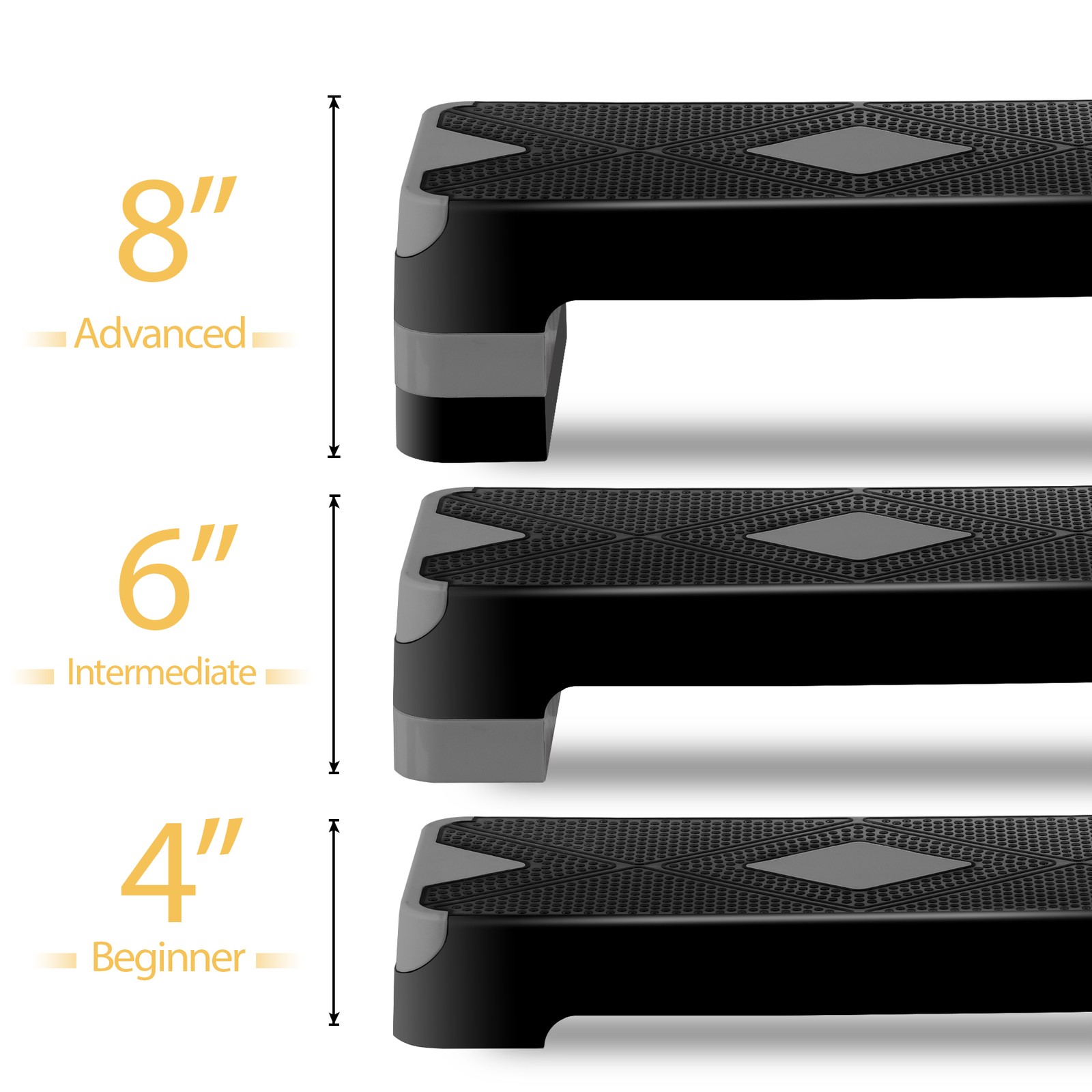 Aerobic Step Platform Exercise Step Adjustable Height 4"-6''-8' w/4 Risers Grey