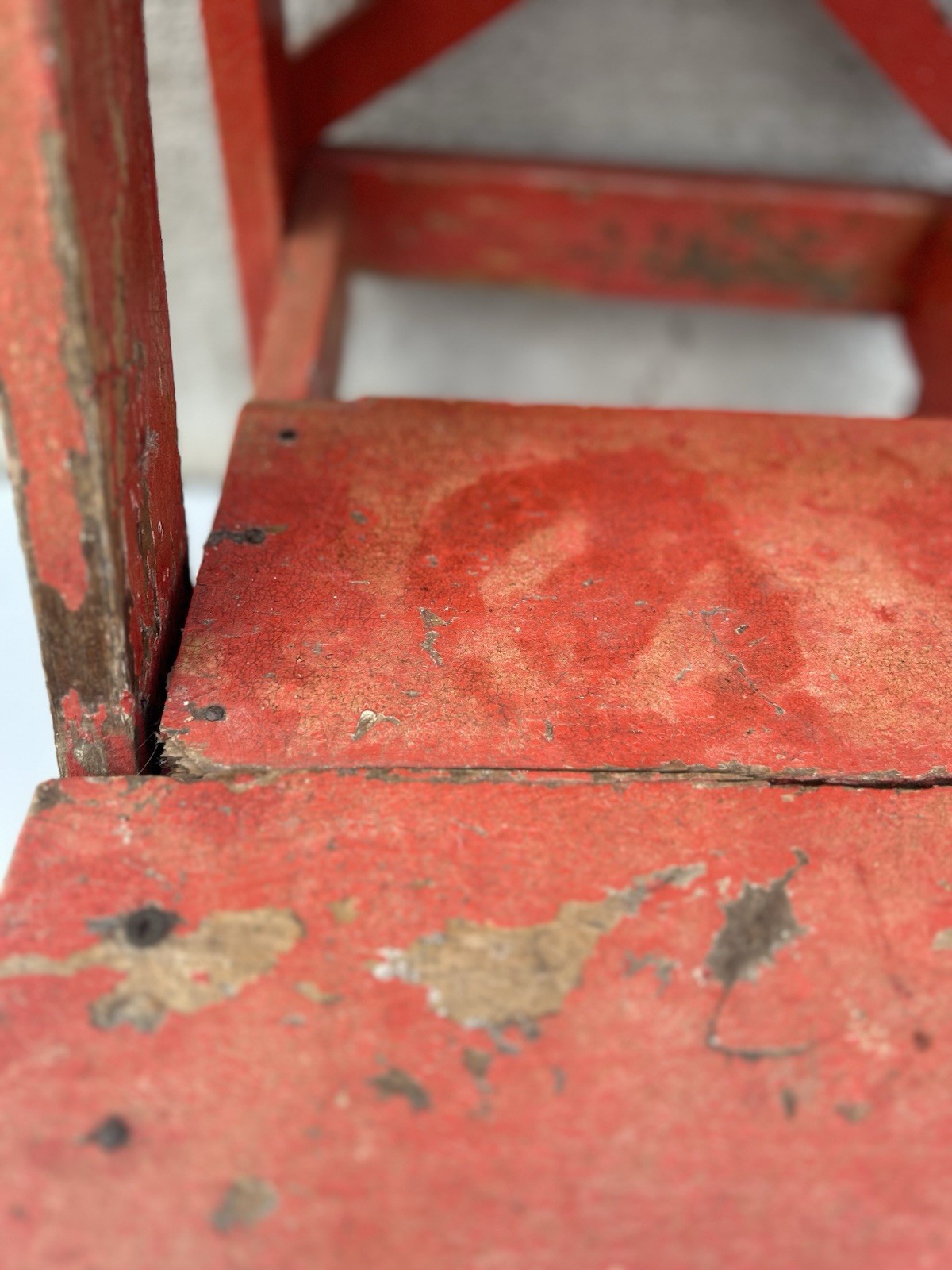 Vintage Rustic Solid Wood 2-Step Stool Farmhouse Bench Plant Stand Red 20+