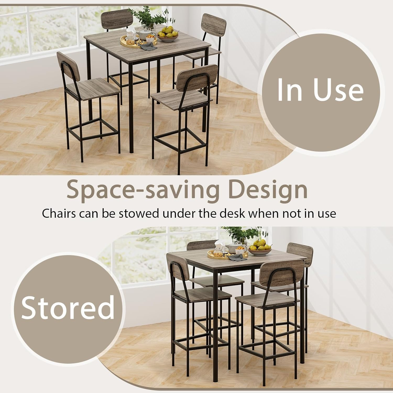 Stylish Counter Height Dining Table Set with 4 Chairs - Space-Saving Design