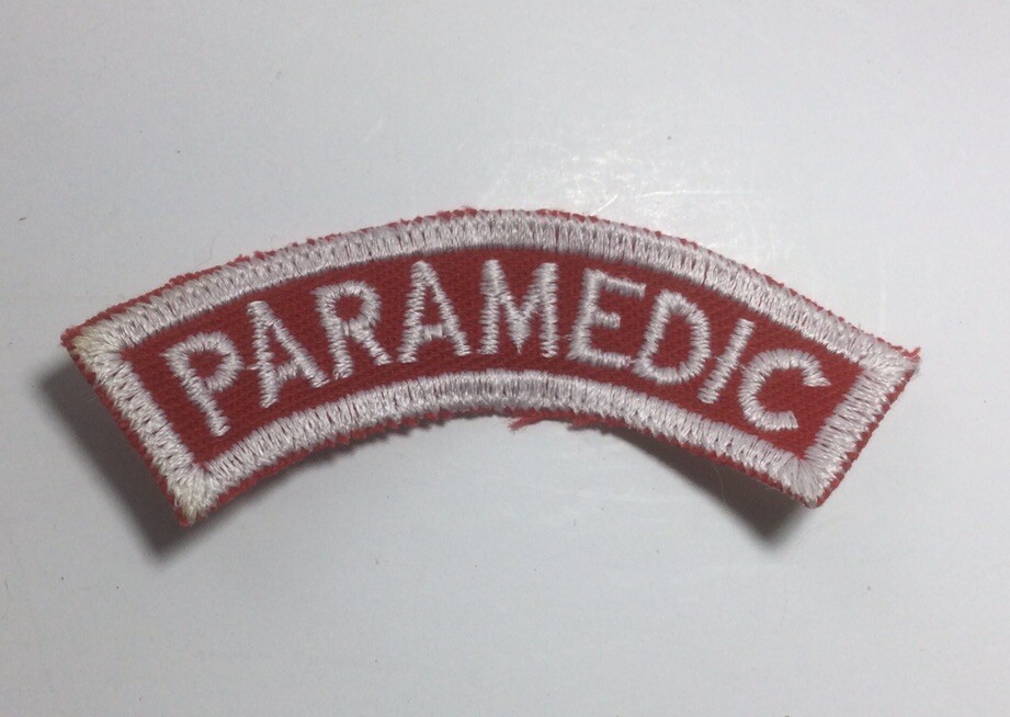 (2) PARAMEDIC Upper Rocker Patch - White on Red