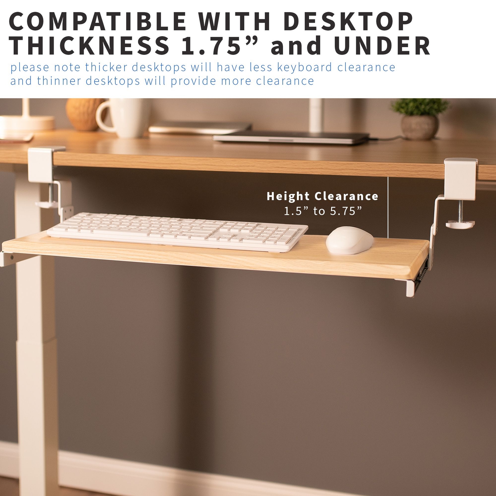 VIVO Light Wood Clamp-on Height Adjustable Keyboard & Mouse Under Desk Tray