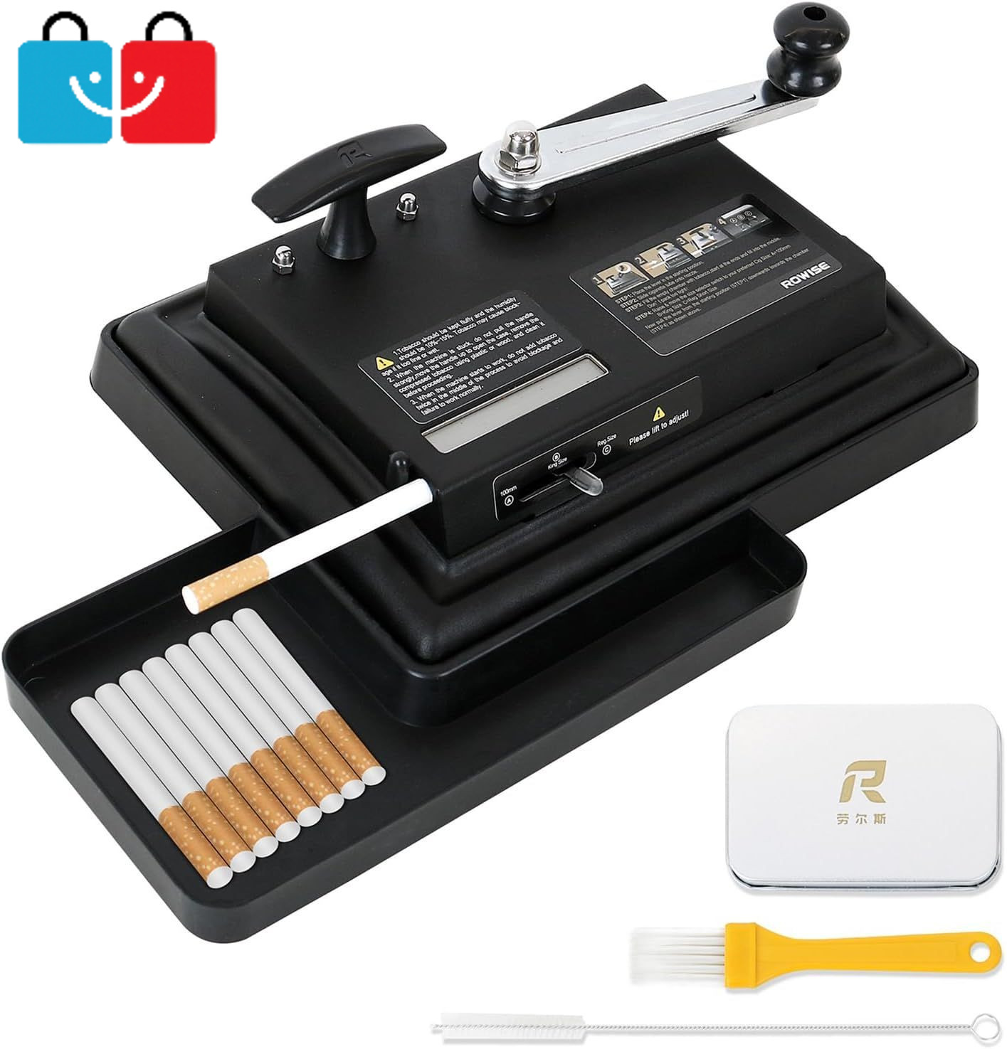 Manual Homemad Cigarette Rolling Machine + Tray & Case, Adjustable for King Size