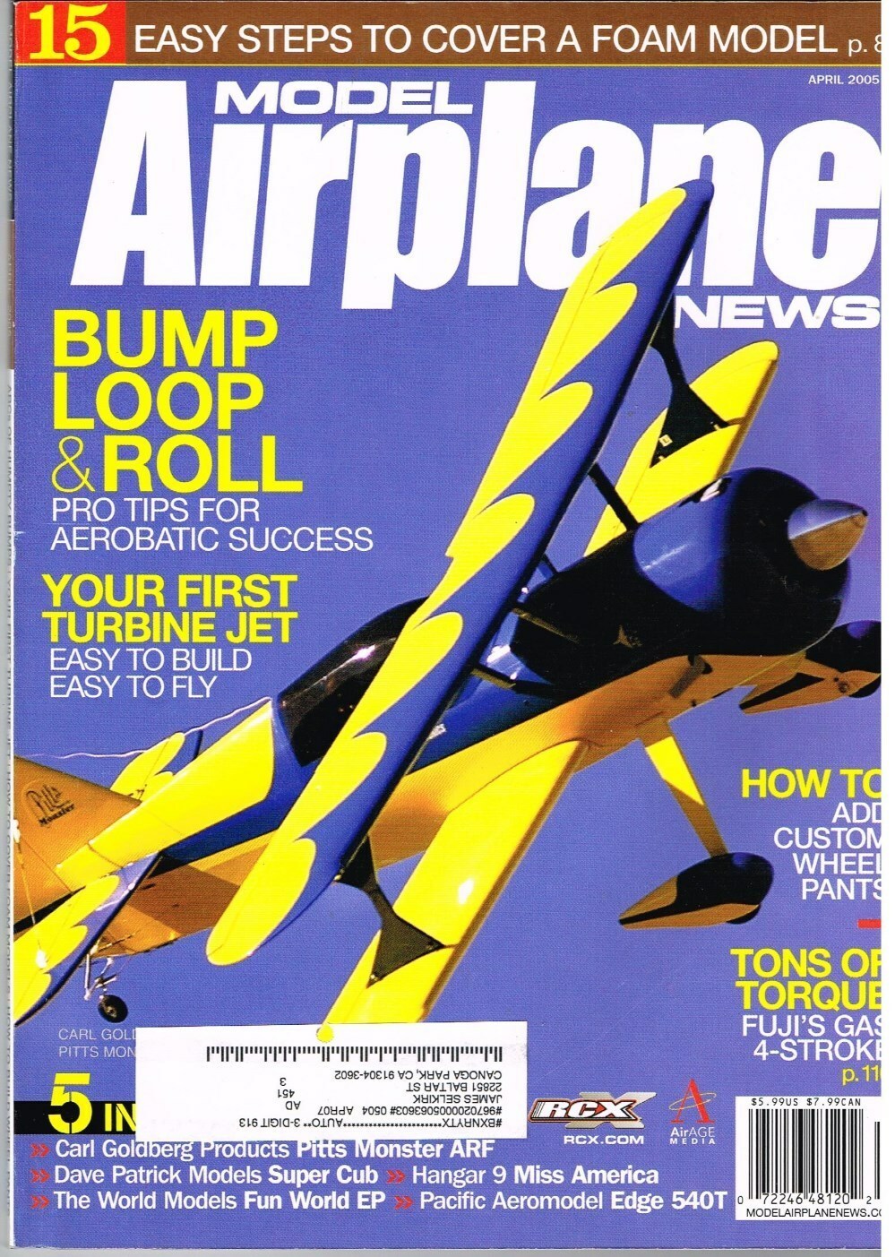 MODEL AIRPLANE NEWS Magazine April 2005 Carl Goldberg Pitts Monster ARF