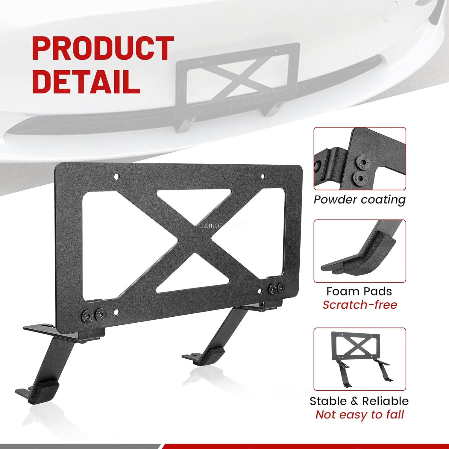 No Drill License Plate Bracket Frame Mounting Kit For 2017-2024 Tesla Model Y