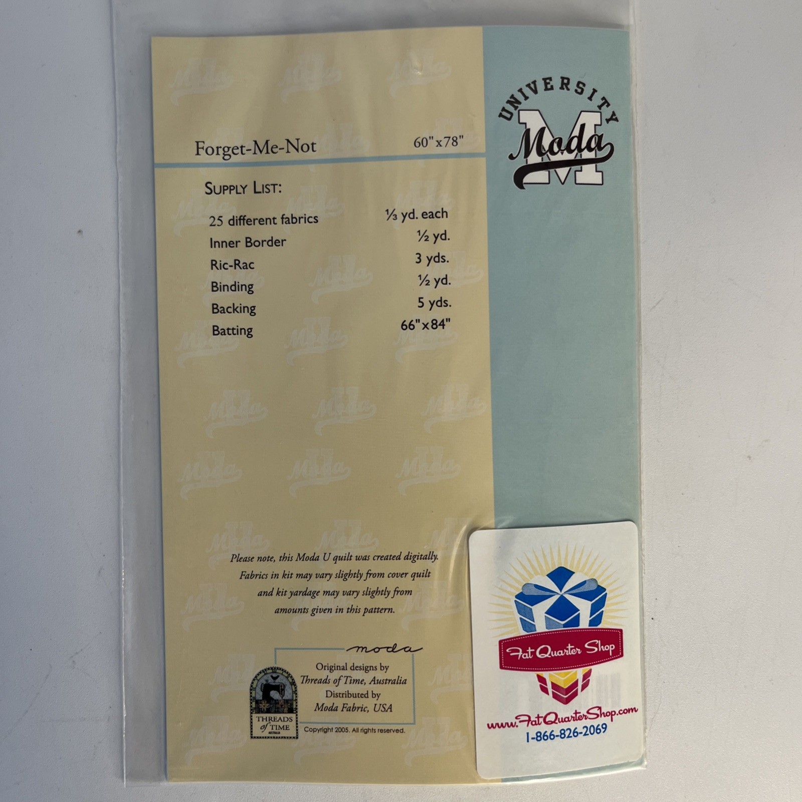 Moda University Forget-Me-Not 60” x 78” Quilt Pattern